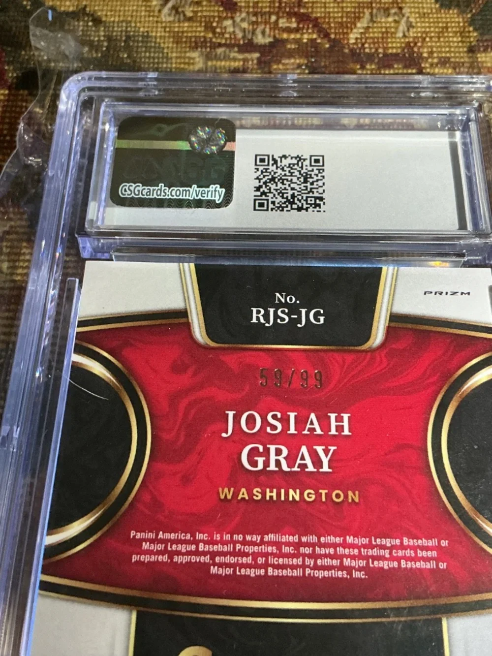 2022 Panini Select Josiah Gray Rookie Jumbo Swatch Jersey Tri-Color /99 CSG 9